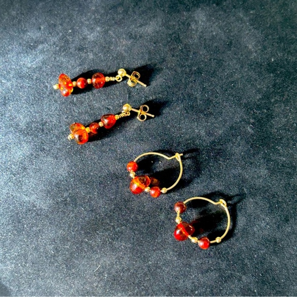 14KT Gold Filled, Amber, & Red Tigers Earrings